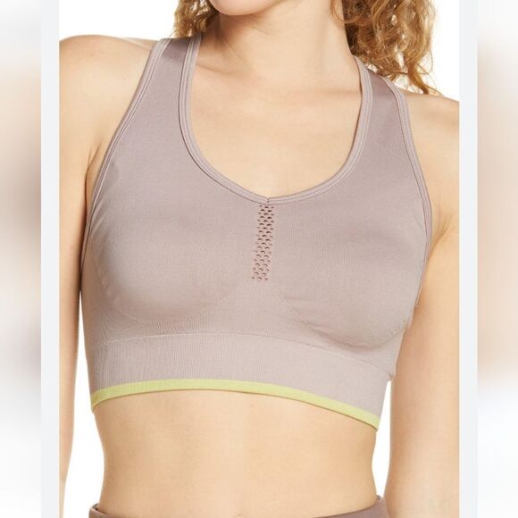 New ZELLA Gray Pulse Seamless Knit Padded Scoop-Neck Perforated Sports Bra Small - Picture 6 of 7